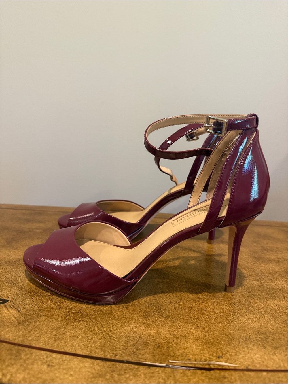 ANTONIO MELANI Patent Ankle-Strap Heels in Plum